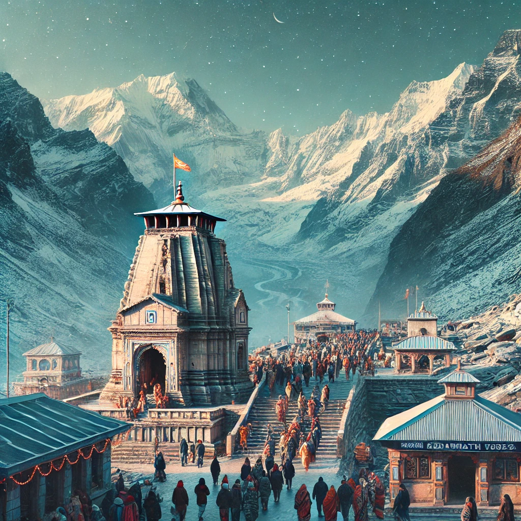 Kedarnath Temple Opening Date 2025 – Pilgrims arriving at Kedarnath Temple with the Himalayan mountains in the background.