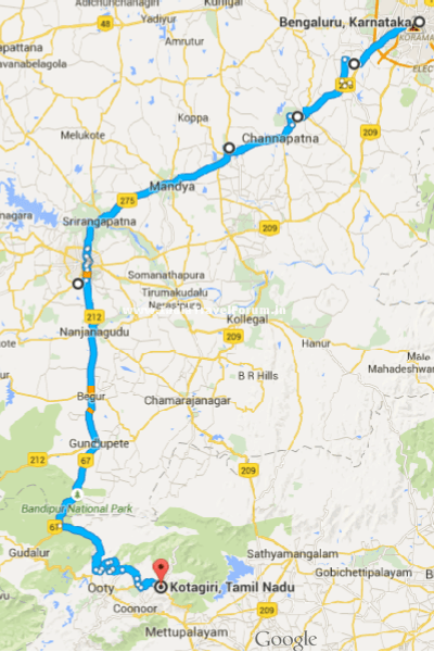 Bangalore - Kotagiri Route