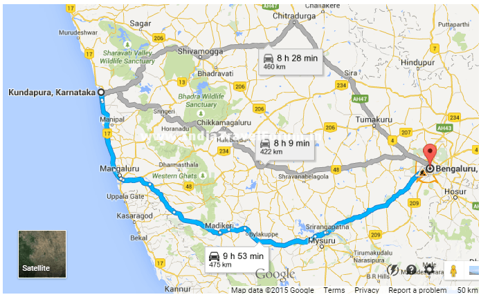 Bangalore - Kundapur Route Map